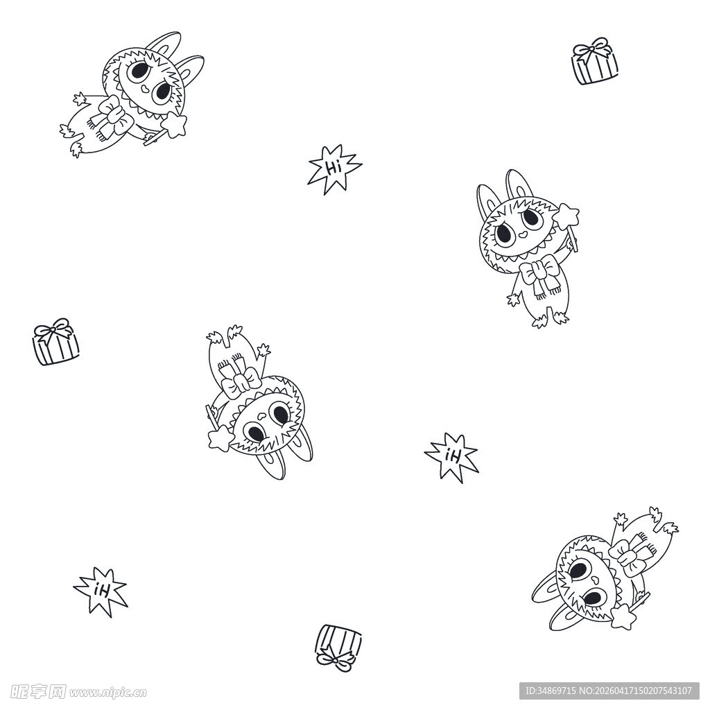 数码印花可爱卡通小狗与爪印图案