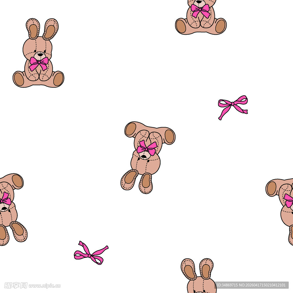 数码印花可爱小兔与蝴蝶结图案