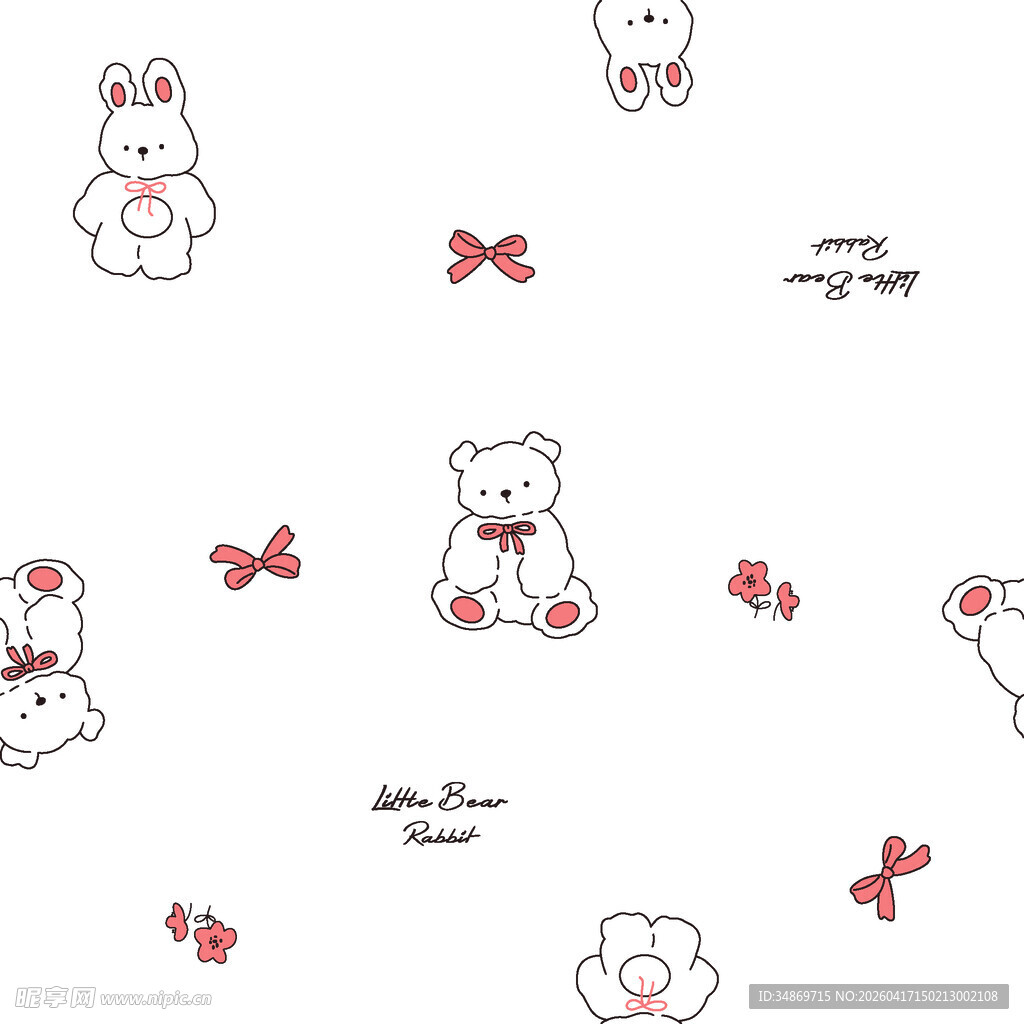 数码印花可爱小熊兔子图案背景