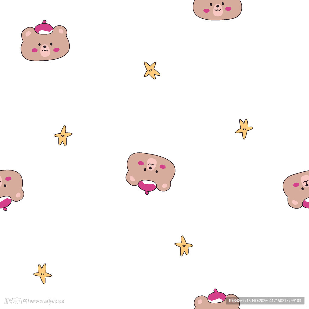 数码印花可爱小熊星星图案背景