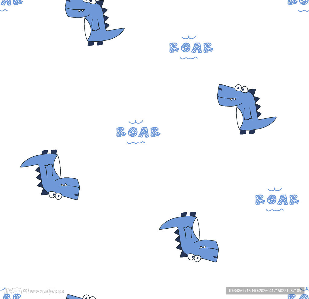 数码印花蓝色卡通恐龙图案背景