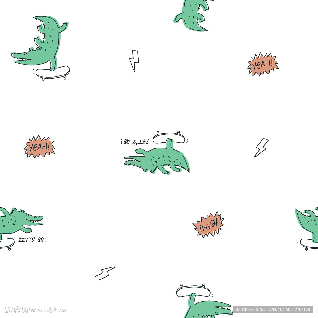 数码印花卡通鳄鱼与乌龟图案背景