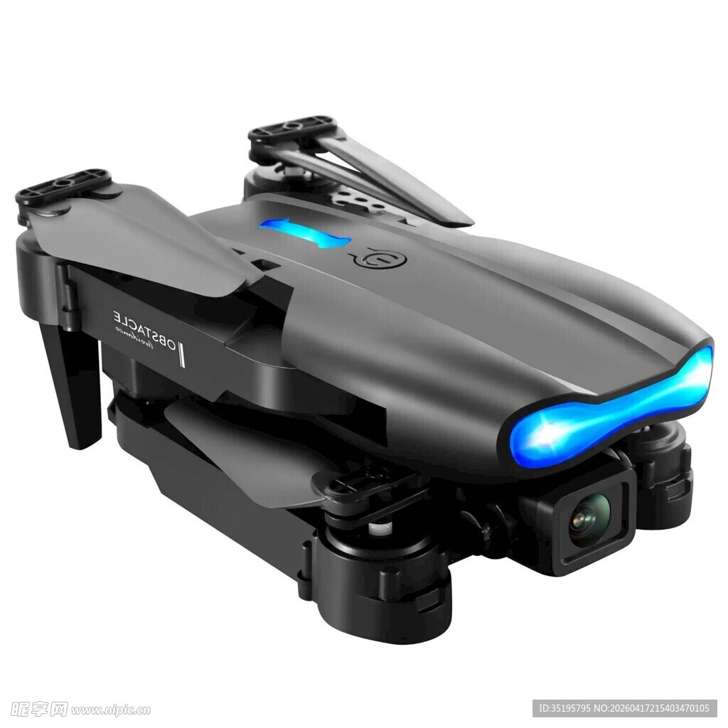 炫酷黑色无人机带蓝色灯光