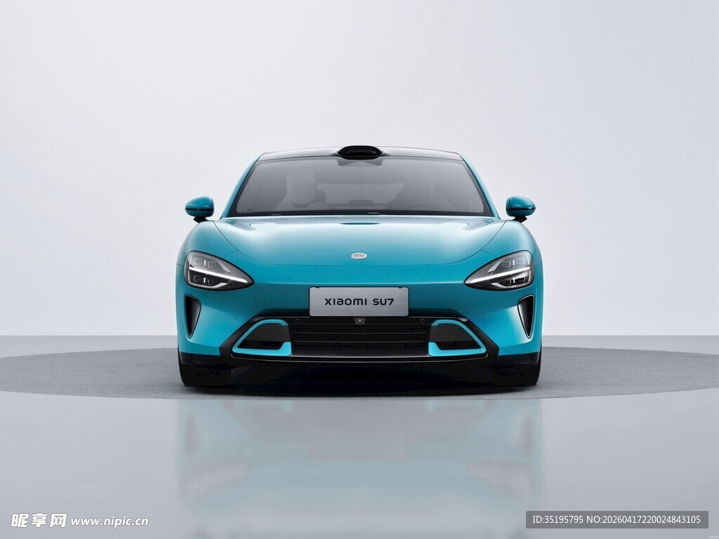 蓝色时尚电动汽车正面照