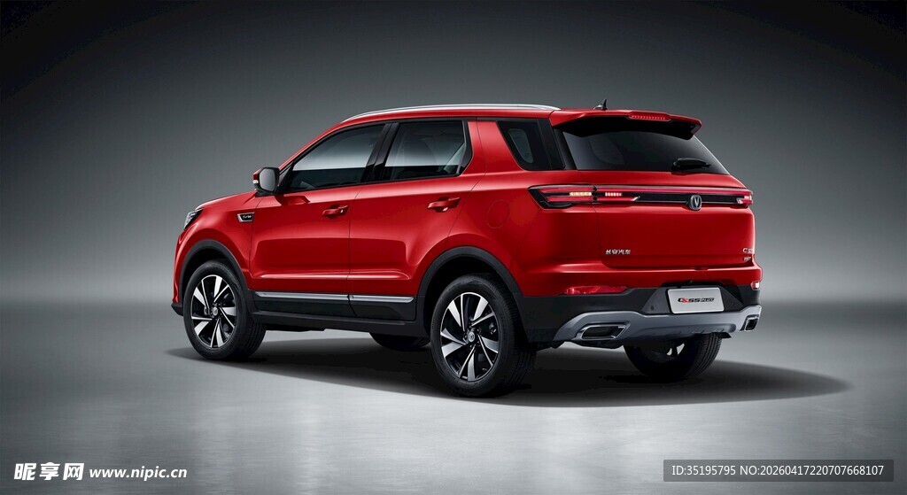 红色动感SUV汽车尾部特写