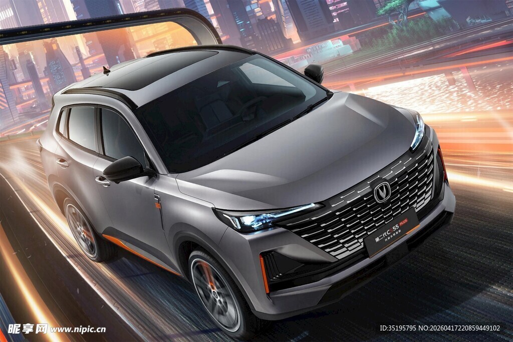 城市中疾驰的银色SUV