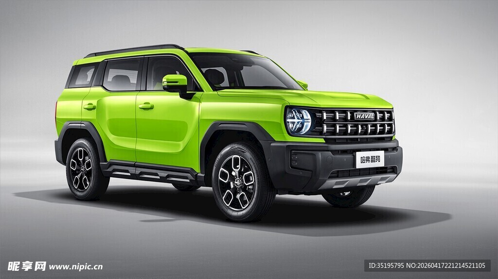 亮绿色硬派越野汽车展示