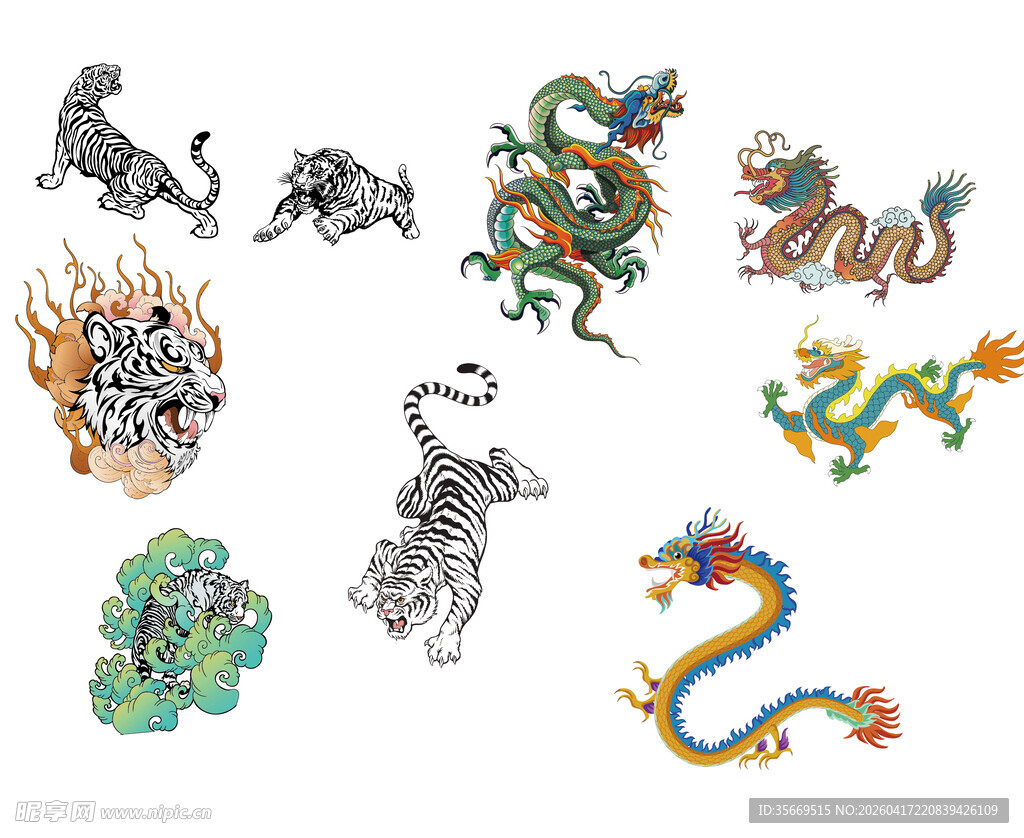 传统龙凤虎精美图案设计