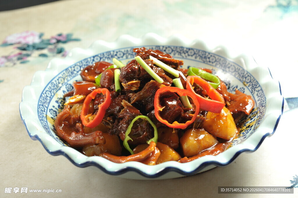 美味红烧鸡摆于盘中