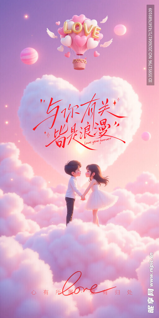 520浪漫云端心形气球情侣图