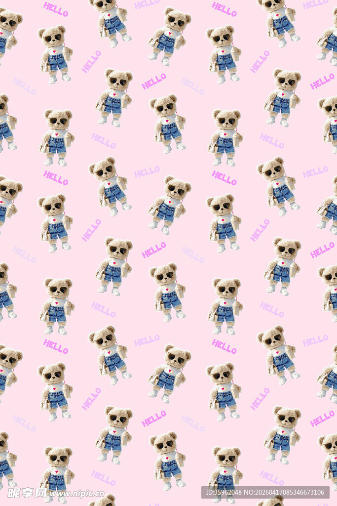 小熊图案粉色背景无缝纹理