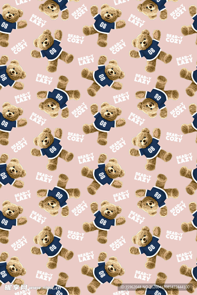 小熊图案印花布料