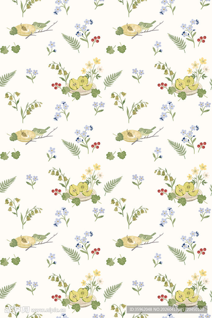 清新花鸟图案背景纹理