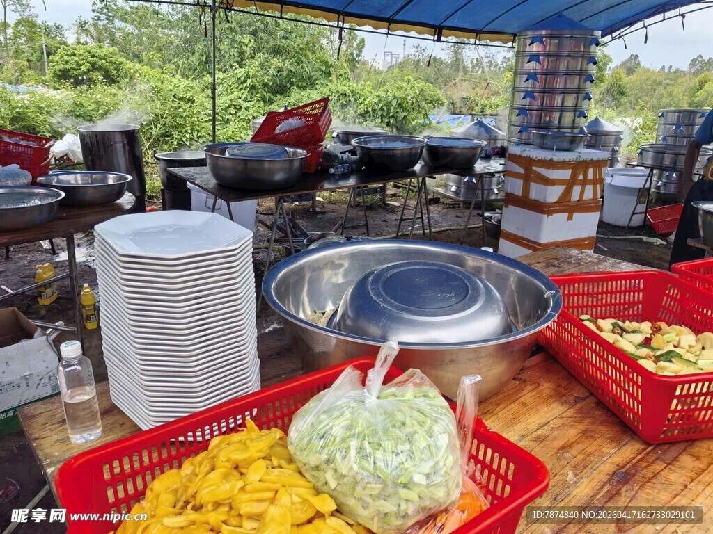 户外野餐食材准备场景
