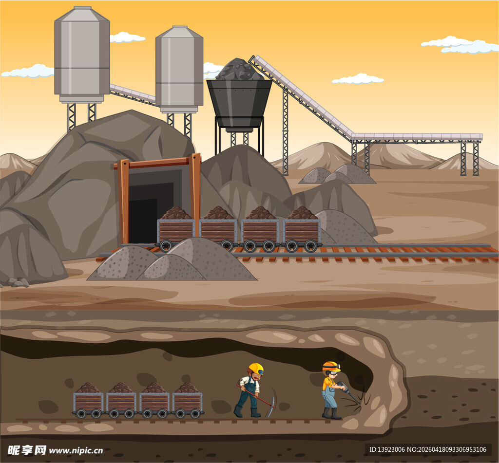 地下矿井与地面设施场景