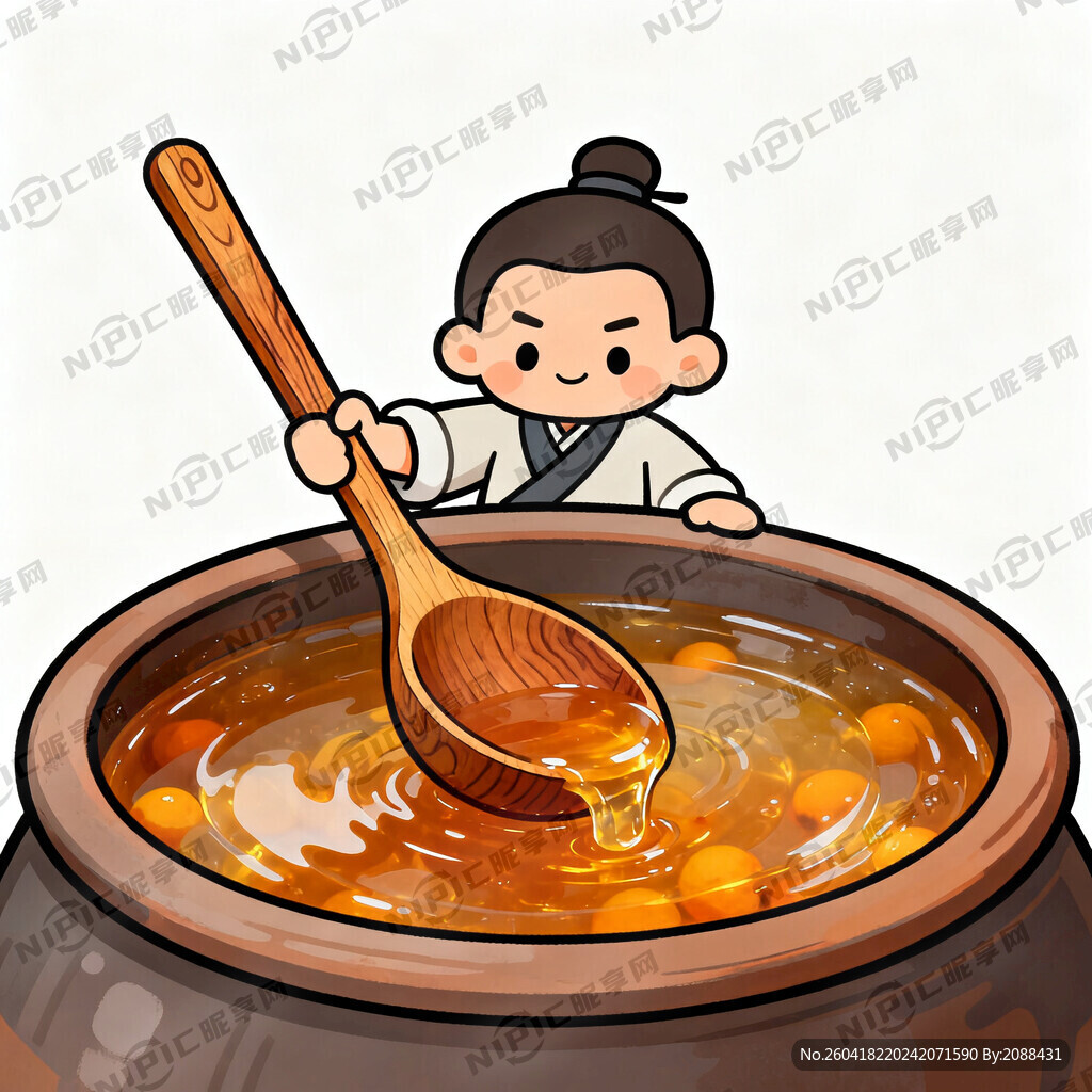 生成一张一个卡通人用一个大木勺