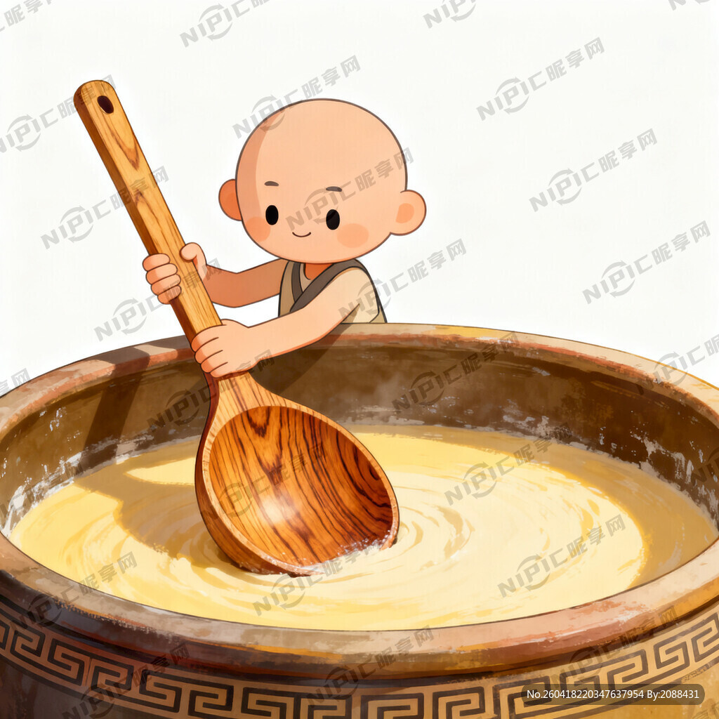 生成一张一个卡通人用一个大木勺