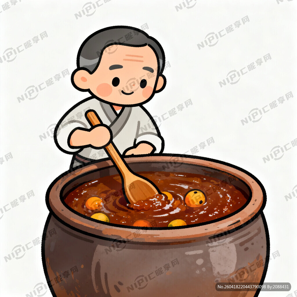 生成一张一个卡通大人用一个木勺