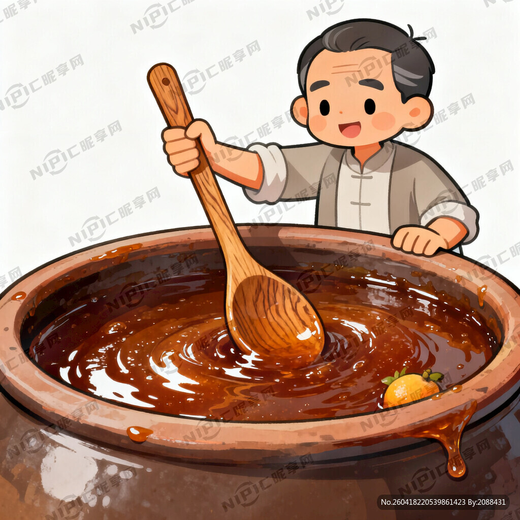 生成一张一个卡通大人用一个木勺