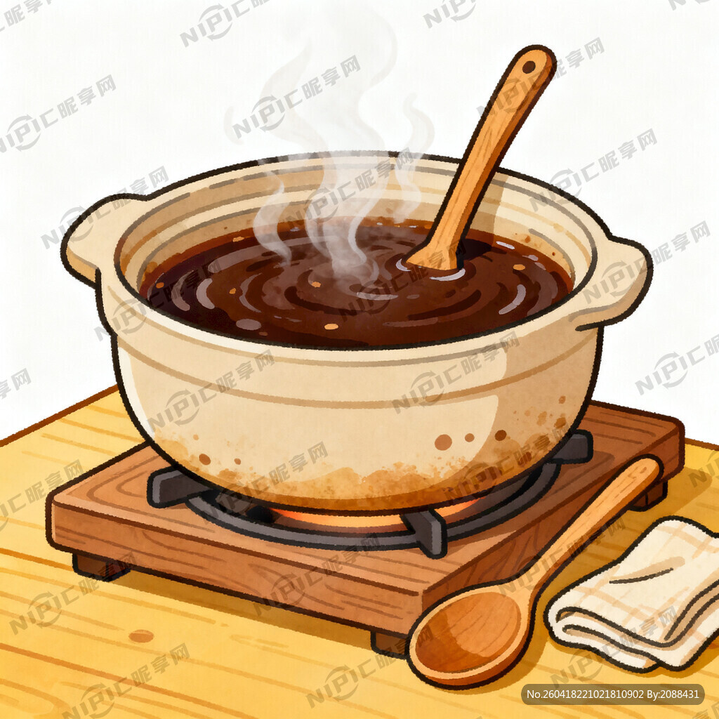 生成一张用熬煮锅熬制膏体的图