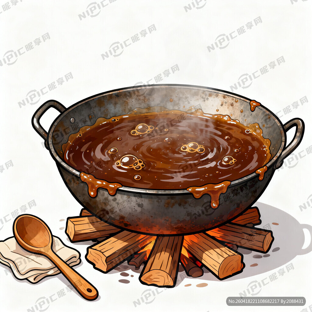 生成一张用大锅熬制膏体的图