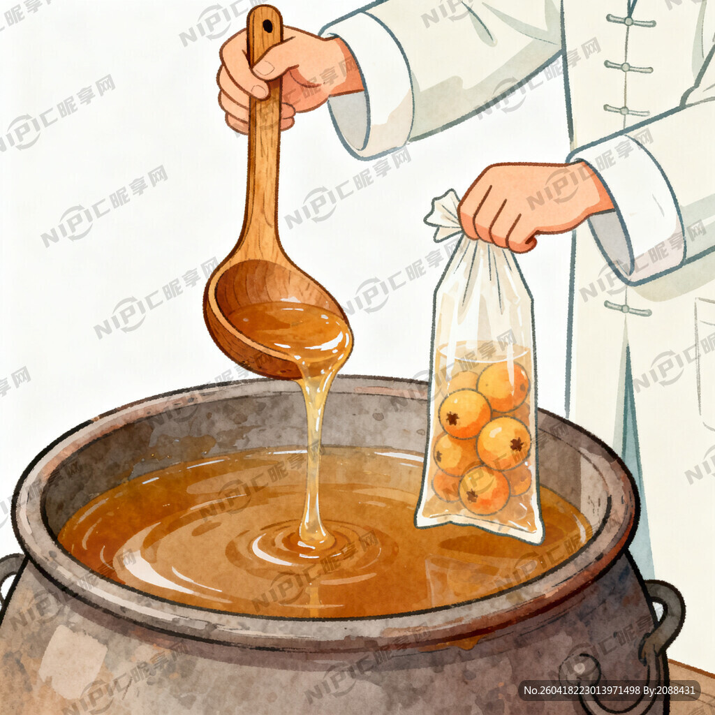 生成一张一个中医用木勺子将大锅