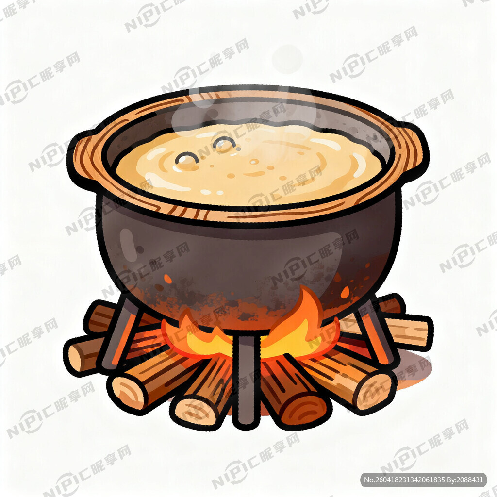 生成一张用土大锅柴火熬制膏体的