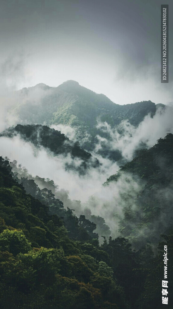 云雾缭绕的翠绿山峦