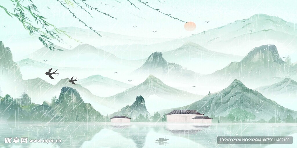 水墨山水间的诗意景致