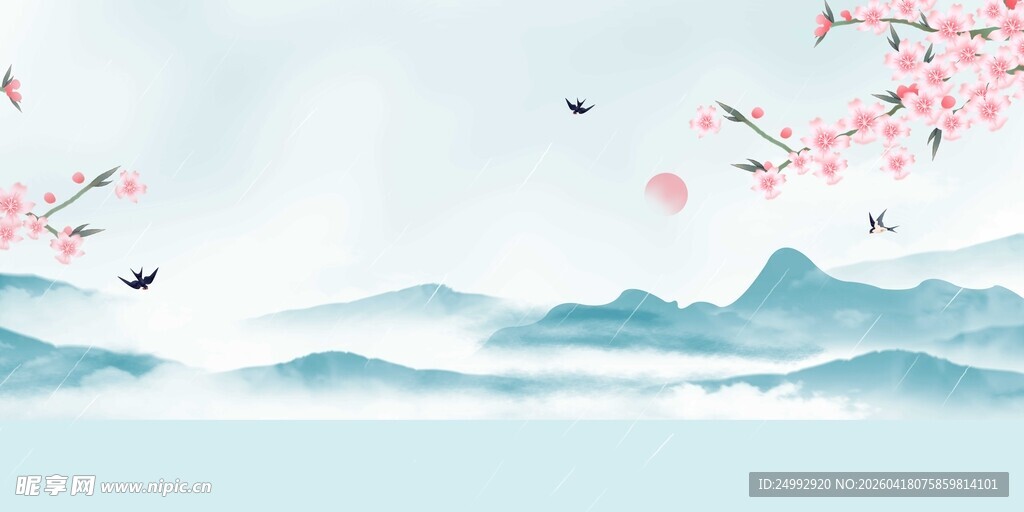 水墨山水间的烂漫春景