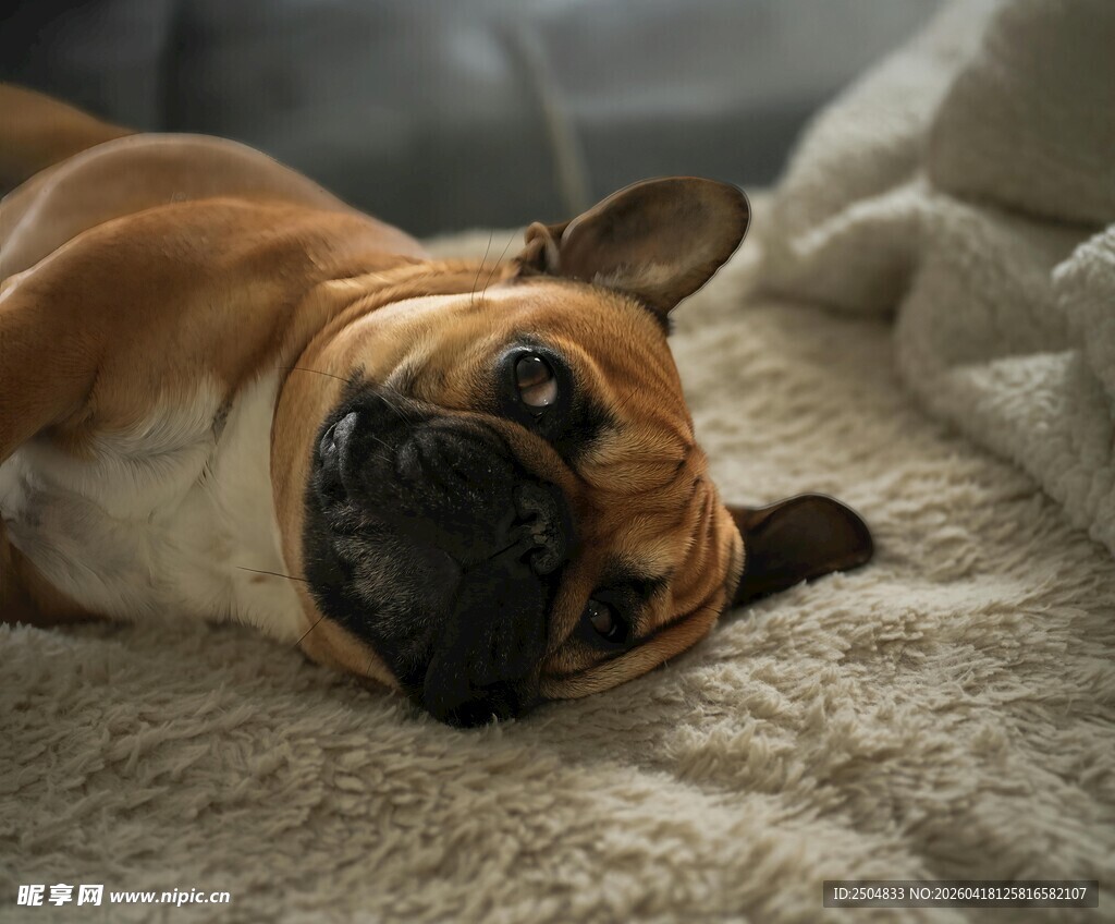趴着的可爱法国斗牛犬