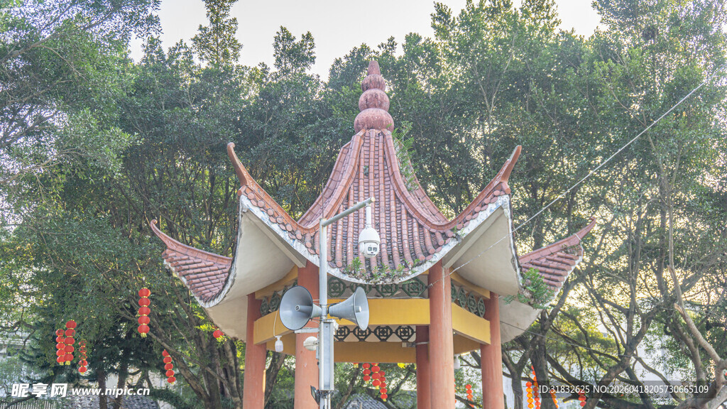 中式凉亭立于葱郁林间