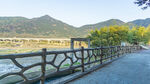 河畔木栏小路 远山近景
