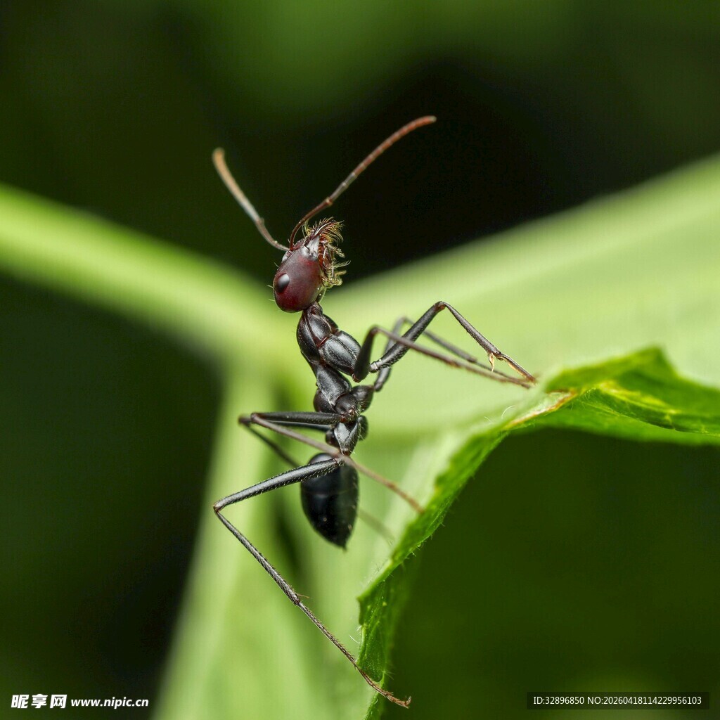 绿叶上的黑色蚂蚁