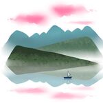 山水间的孤舟美景