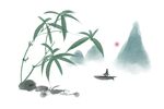 水墨竹林山水意境图