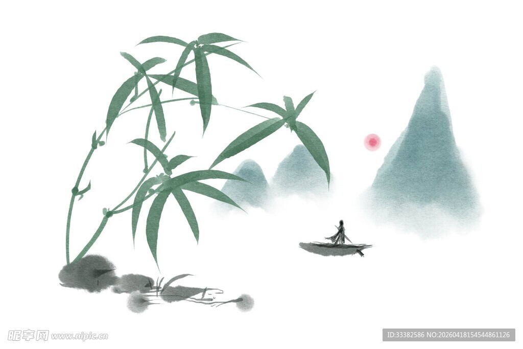 水墨竹林山水意境图