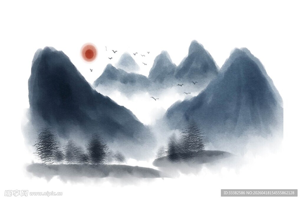 水墨山水间的日出美景