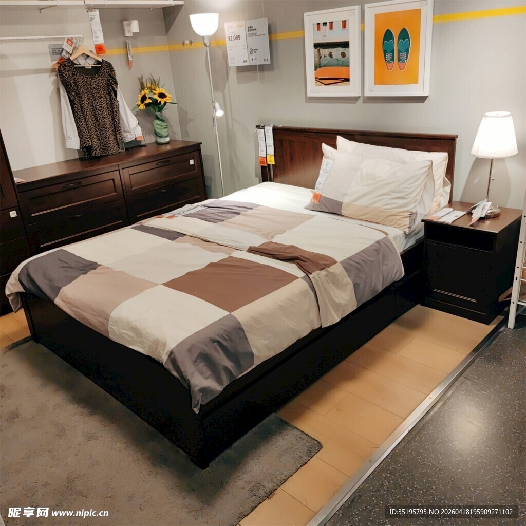 现代简约风格卧室床铺展示