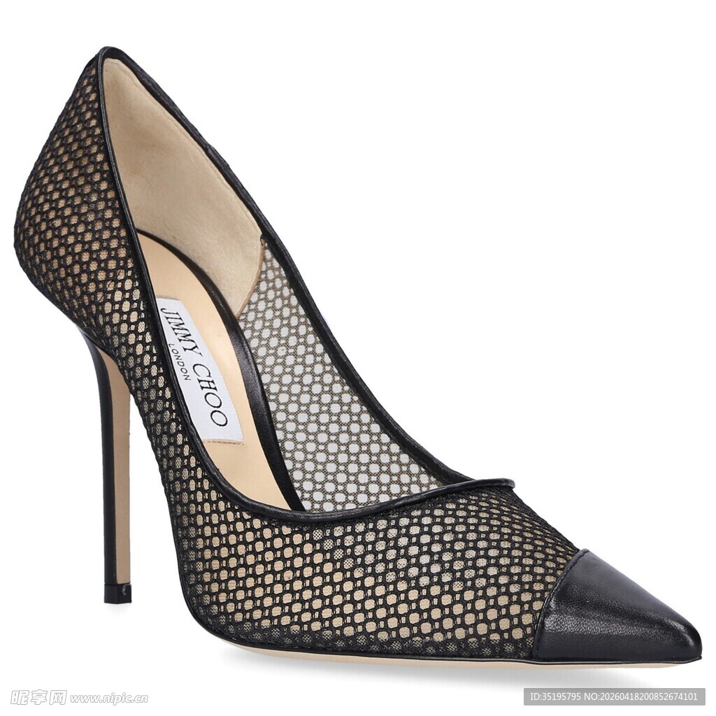 黑色网面尖头细跟高跟鞋