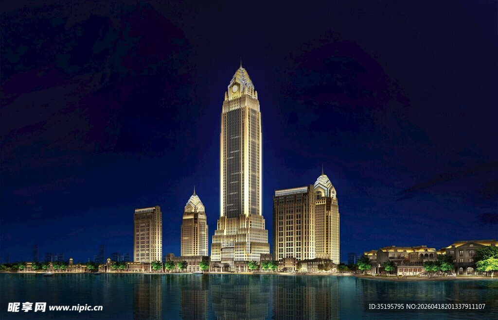 夜幕下的城市楼群景观