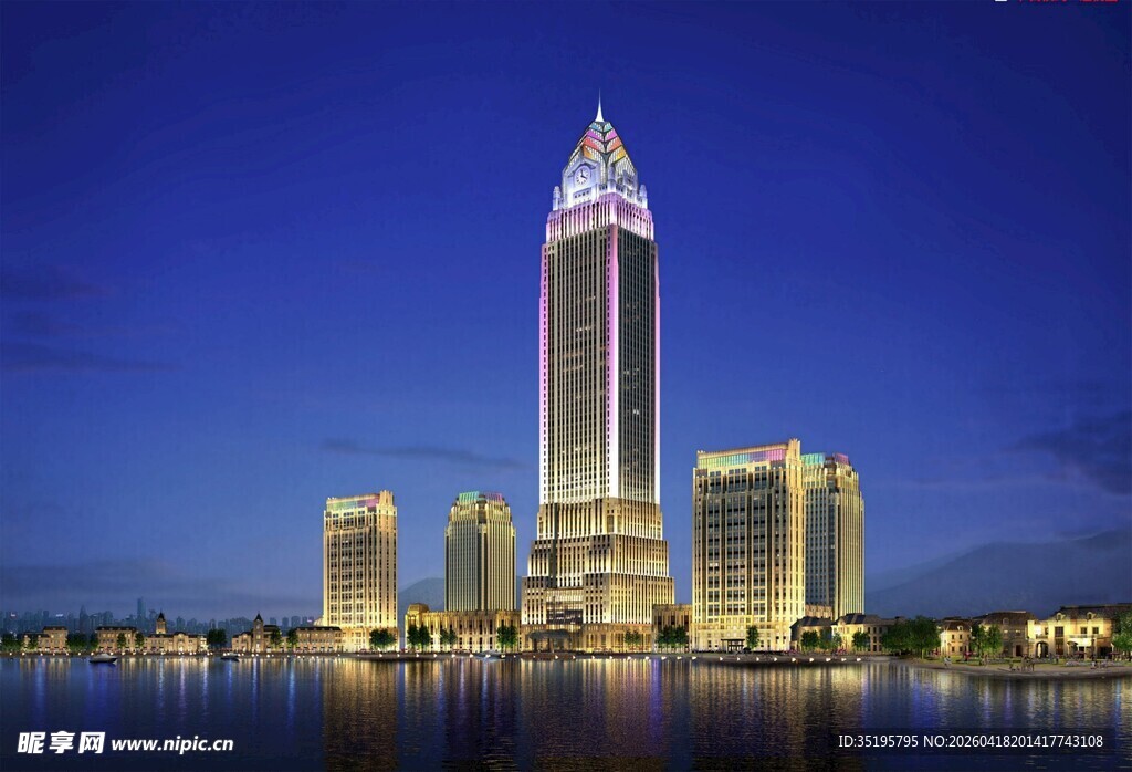 城市璀璨夜景摩天大楼