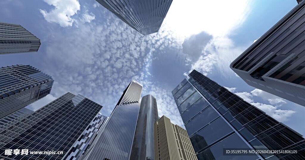 仰视都市高楼建筑群