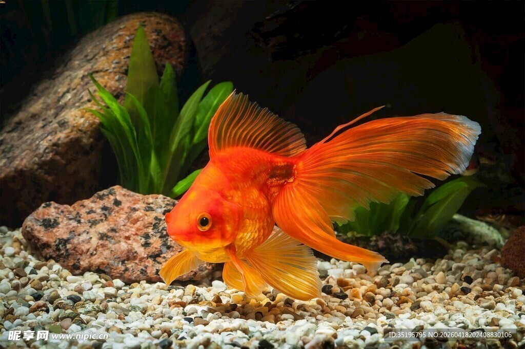缸中灵动的橙色金鱼