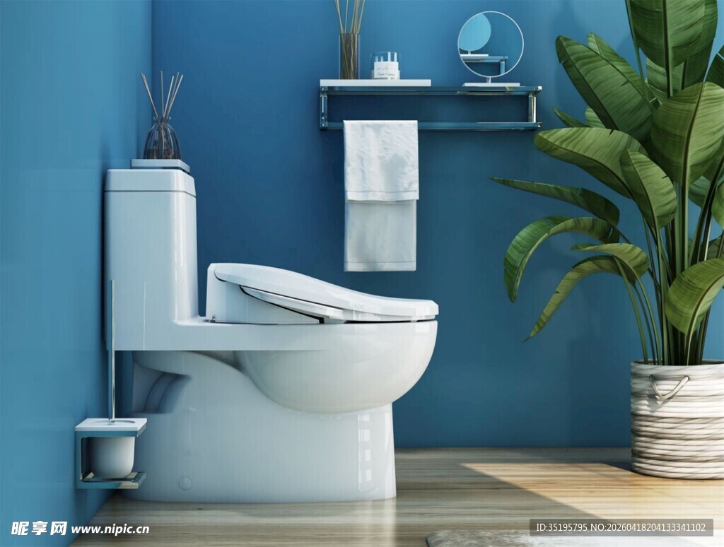 蓝色卫浴间的清新马桶