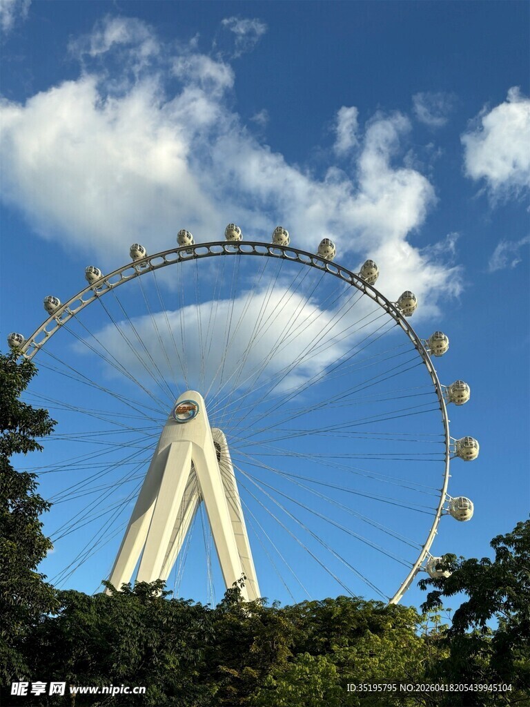 蓝天摩天轮与绿树景观