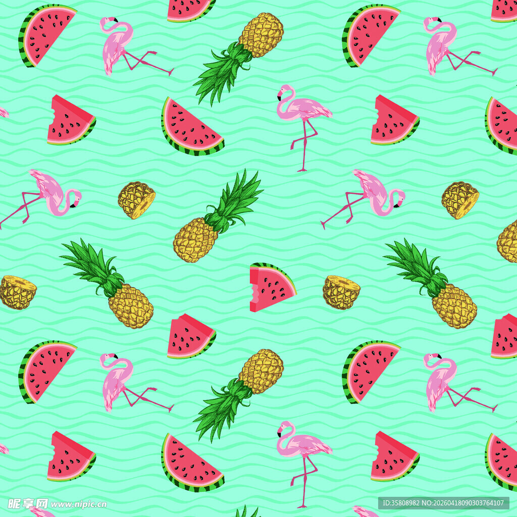 火烈鸟西瓜菠萝清新图案