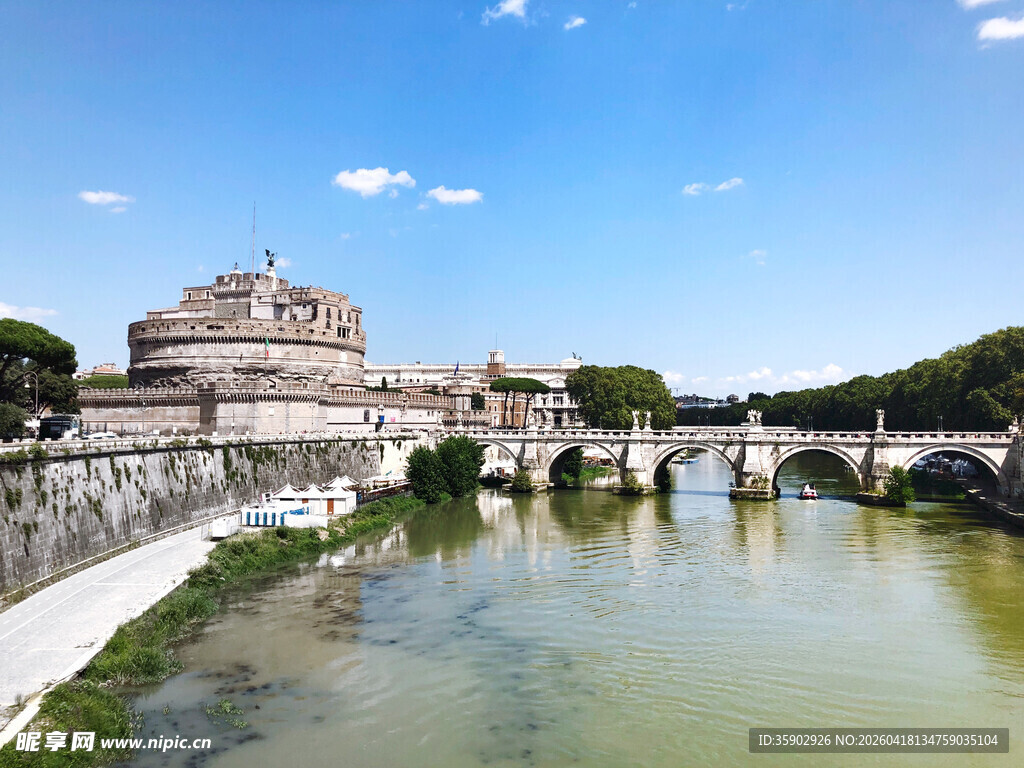 罗马圣天使堡与桥梁风光