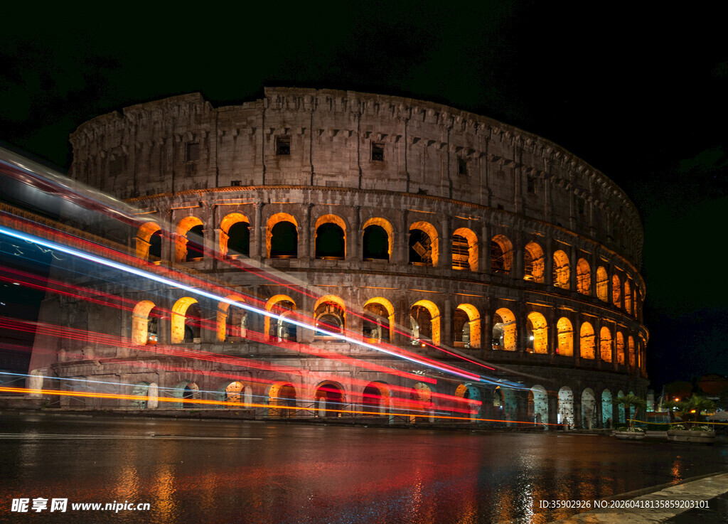 罗马斗兽场夜景光影效果