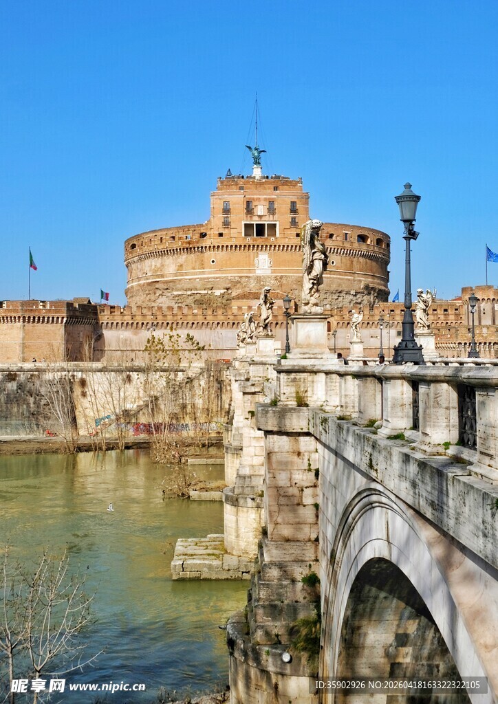 罗马圣天使堡及石桥景观